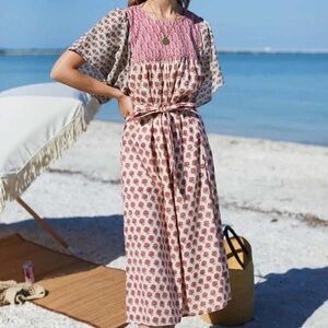 NWT EMERSON FRY BASALIE COTTON MIDI DRESS IN PATCHWORK ROSEY SZ S